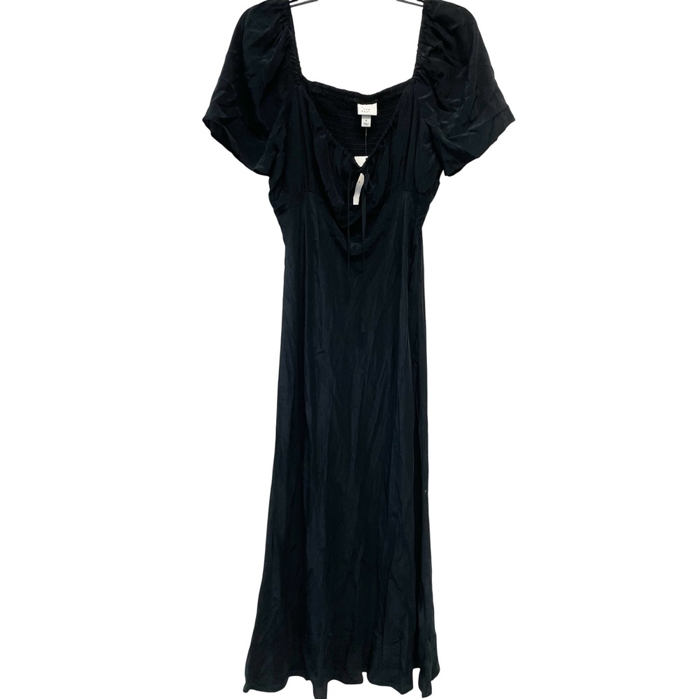 A New Day Women's Black‎ Bowtie Smocked Puff Sleeve Midi Dress Size Medium